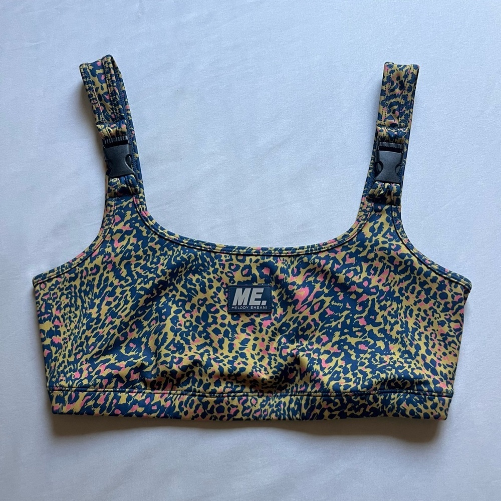 ME. MELODY EHSANI‎ yellow blue cheetah leopard animal print knit crop tank top